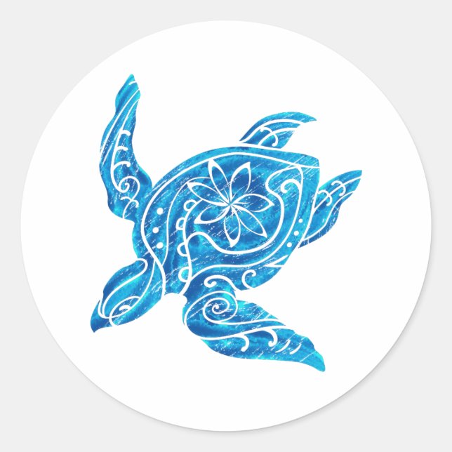 Distress Watercolor Hawaiian Honu Classic Round Sticker (Front)