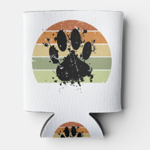 Distresse Paint Spatter Dog Paw Print Retro Sunset Can Cooler
