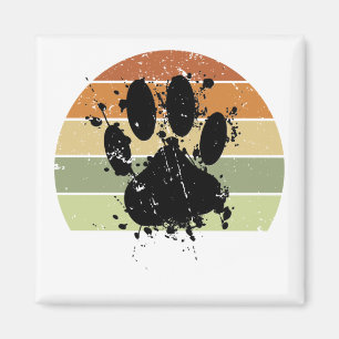 Distresse Paint Spatter Dog Paw Print Retro Sunset Magnet
