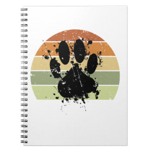 Distresse Paint Spatter Dog Paw Print Retro Sunset Notebook