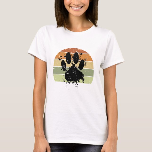 Distresse Paint Spatter Dog Paw Print Retro Sunset T-Shirt (Front)