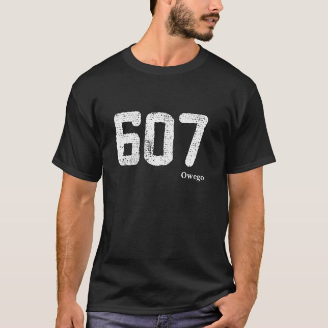 Distressed 607 Area Code Owego, New York T-Shirt (Front)