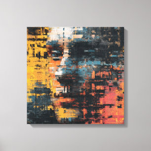 Distressed Abstract Expressionism Teal and White Canvas Print