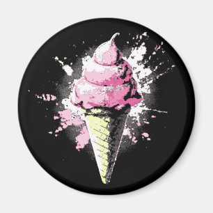 Distressed Abstract Pink Ice Cream Splatter Magnet