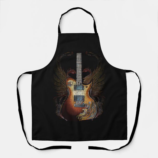 Distressed Acoustic Guitar Vintage Player Rock Rol Apron (Front)