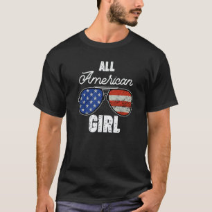 Distressed All American Girl USA Flag Sunglasses 4 T-Shirt