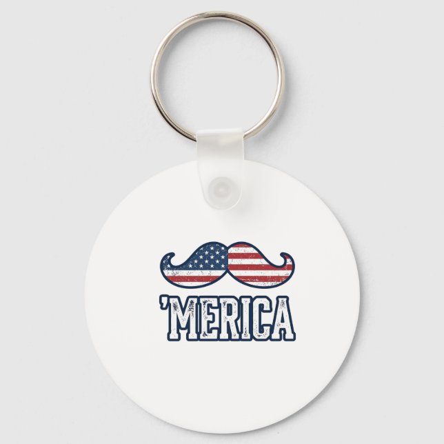 Distressed America Moustache Patriotic Vector Desi Key Ring (Front)
