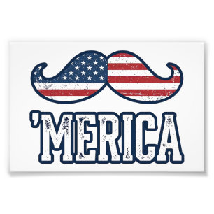 Distressed America Moustache Patriotic Vector Desi Photo Print
