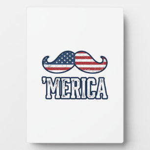 Distressed America Moustache Patriotic Vector Desi Plaque