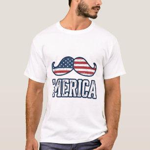 Distressed America Moustache Patriotic Vector Desi T-Shirt