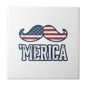 Distressed America Moustache Patriotic Vector Desi Tile