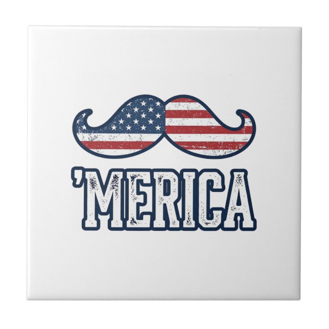 Distressed America Moustache Patriotic Vector Desi Tile (Front)