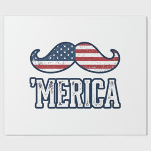 Distressed America Moustache Patriotic Vector Desi Wrapping Paper