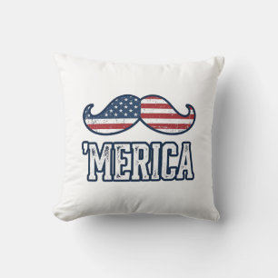 Distressed America Mustache Patriotic Vector Desig Cushion