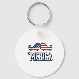 Distressed America Mustache Patriotic Vector Desig Key Ring