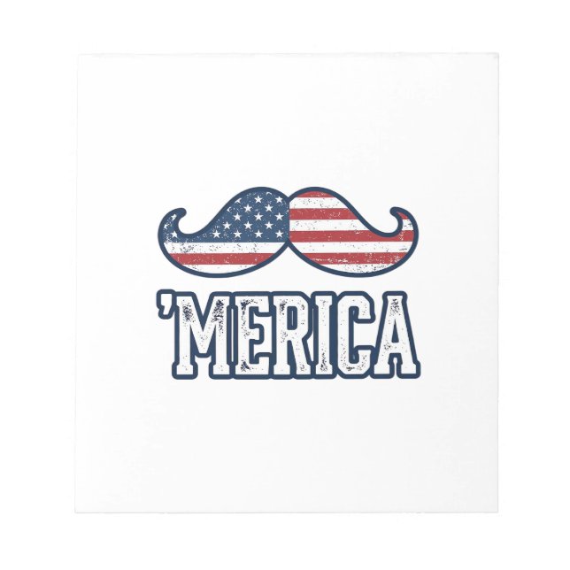 Distressed America Mustache Patriotic Vector Desig Notepad (Front)