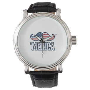 Distressed America Mustache Patriotic Vector Desig Watch