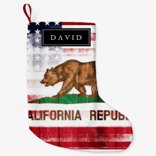 Distressed American Californian Flag   Custom Name Small Christmas Stocking