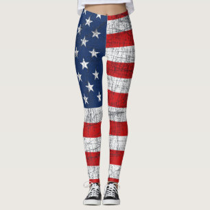 Distressed American Flag 4th of July Leggings