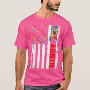 Distressed American Flag Auntie Autism Awareness F T-Shirt