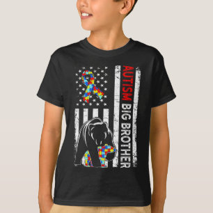 Distressed American Flag Autism Big Brother Bear A T-Shirt