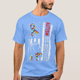 Distressed American Flag Autism Big Brother Bear A T-Shirt
