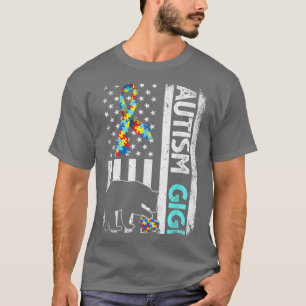 Distressed American Flag Autism Gigi Bear Autistic T-Shirt