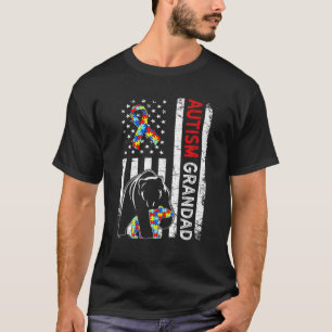 Distressed American Flag Autism Grandad Bear Aware T-Shirt