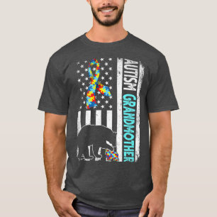 Distressed American Flag Autism Grandmother Bear A T-Shirt