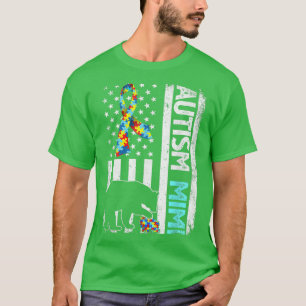 Distressed American Flag Autism Mimi Bear Autistic T-Shirt