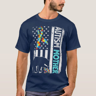 Distressed American Flag Autism Mother Bear Autist T-Shirt