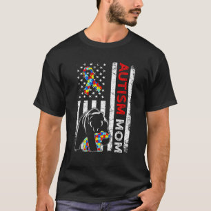 Distressed American Flag Autism Mum Bear Awareness T-Shirt