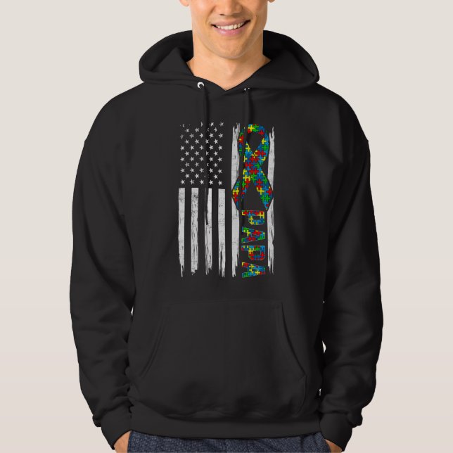 Distressed American Flag Autism Papa Family Matchi Hoodie (Front)