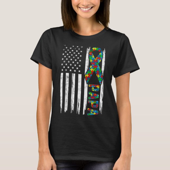 Distressed American Flag Autism Papa Family Matchi T-Shirt (Front)