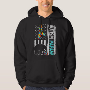 Distressed American Flag Autism Papaw Bear Autisti Hoodie