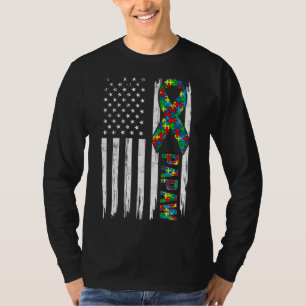 Distressed American Flag Autism Papaw Family Match T-Shirt