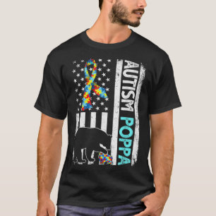 Distressed American Flag Autism Poppa Bear Autisti T-Shirt