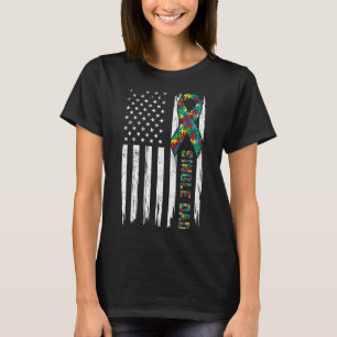 Distressed American Flag Autism Single Dad Family T-Shirt