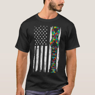 Distressed American Flag Autism Stepmom Family Mat T-Shirt