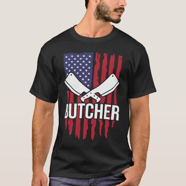 Distressed American Flag Butcher Cleaver T-Shirt (Front)