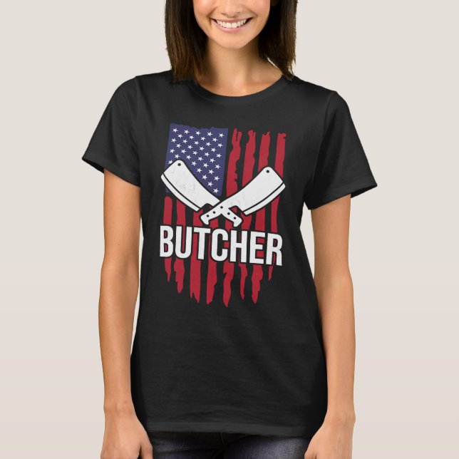 Distressed American Flag Butcher Cleaver T-Shirt (Front)