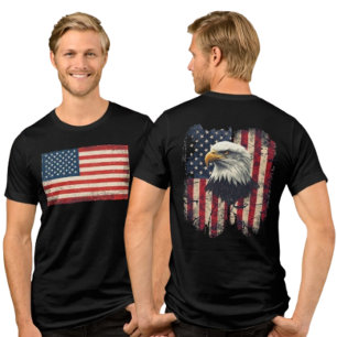 Distressed American Flag & Eagle Men's T-Shirt Tri-Blend Shirt