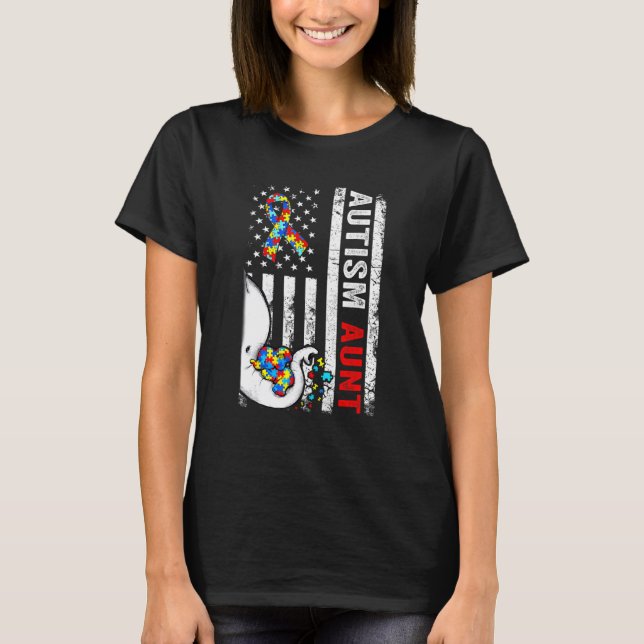 Distressed American Flag Elephant Autism Aunt Puzz T-Shirt (Front)