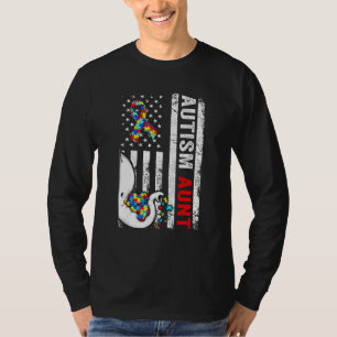 Distressed American Flag Elephant Autism Aunt Puzz T-Shirt