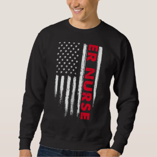 Distressed American Flag Er Nurse Stethoscope Nurs Sweatshirt