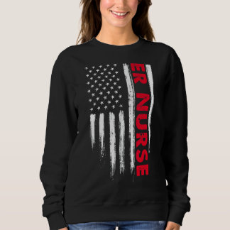 Distressed American Flag Er Nurse Stethoscope Nurs Sweatshirt