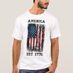 Distressed American Flag Freedom Est 1776 T-Shirt