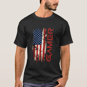 Distressed American Flag Gamer Patriotic Gaming Vi T-Shirt