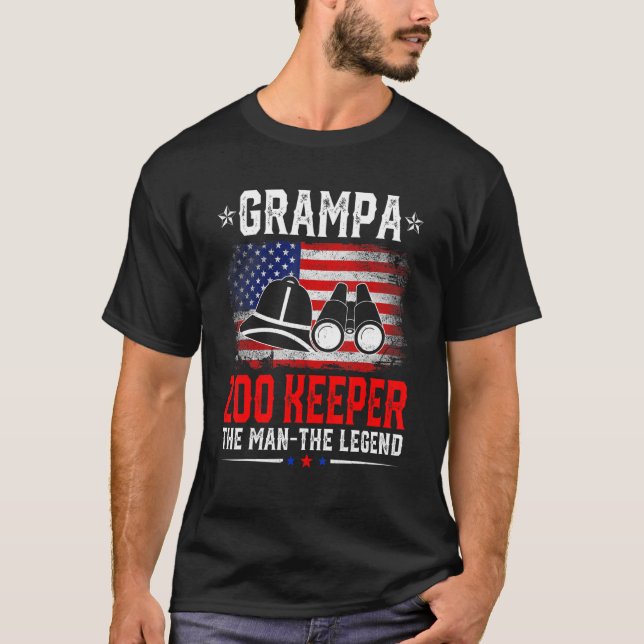 Distressed American Flag Grampa Zoo Keeper The Leg T-Shirt (Front)