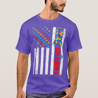 Distressed American Flag Granny Autism Awareness F T-Shirt